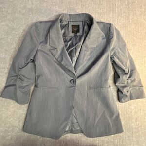 LIMITED‎ COLLECTION Women’s M  Gray Pinstripe Ruched Sleeve Jacket 1 Button